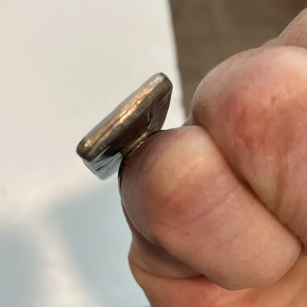 Sterling Backgammon Ring  2” Long Abalone and Sterling Ring